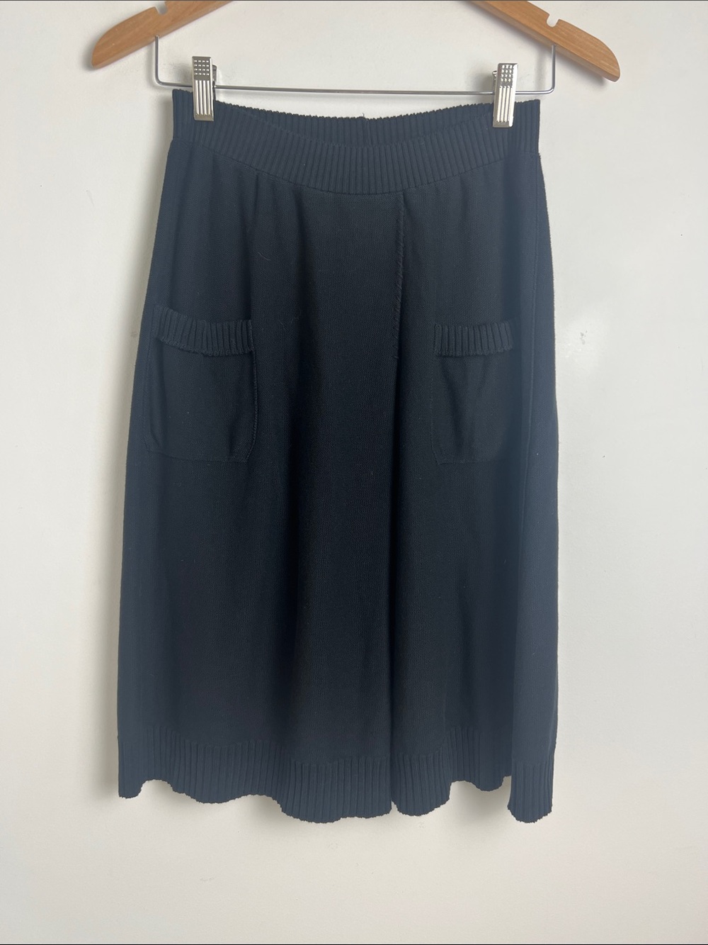 Sonia Rykiel FR42/USM Black Midi Knit Front Patch Pockets Midi Skirt